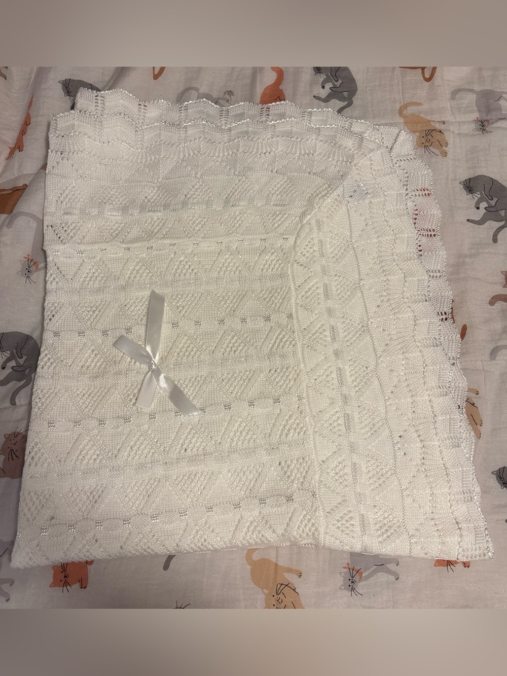 brand new white baby blanket with bow